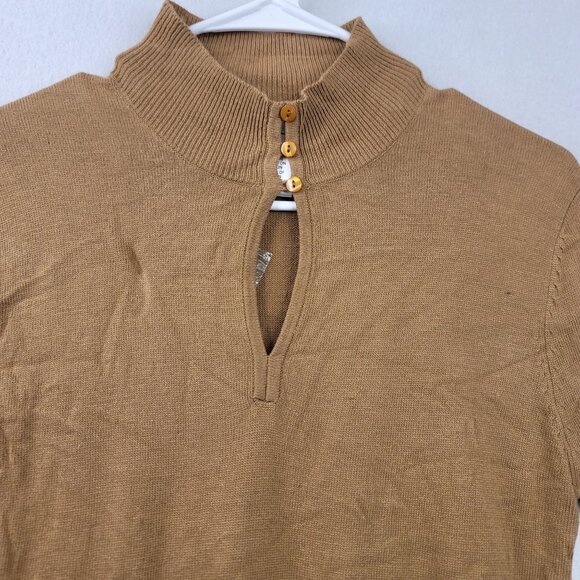 Melrose Studio Womens Brown High Neck Keyhole Sweater Embroidery Accents Size M - Picture 4 of 12